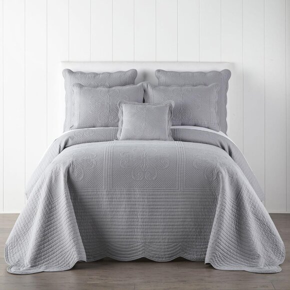 NEW Hudson & Main Tailored Tonal Audrey Bedspread Gray Twin - Picture 1 of 8